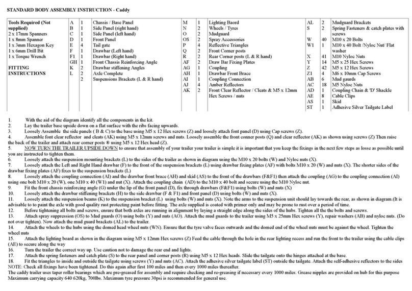 CADDY 640t Assembly instruction