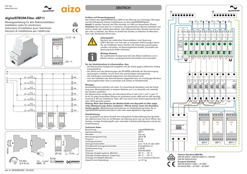 aizo digitalSTROM-Filter dSF11 Installation notes for electricians