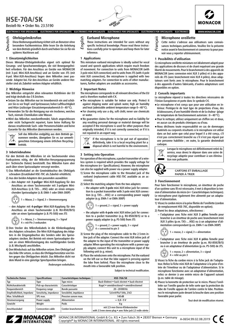 Monacor HSE-70A/SK instructions Monacor HSE-70A/SK instructions