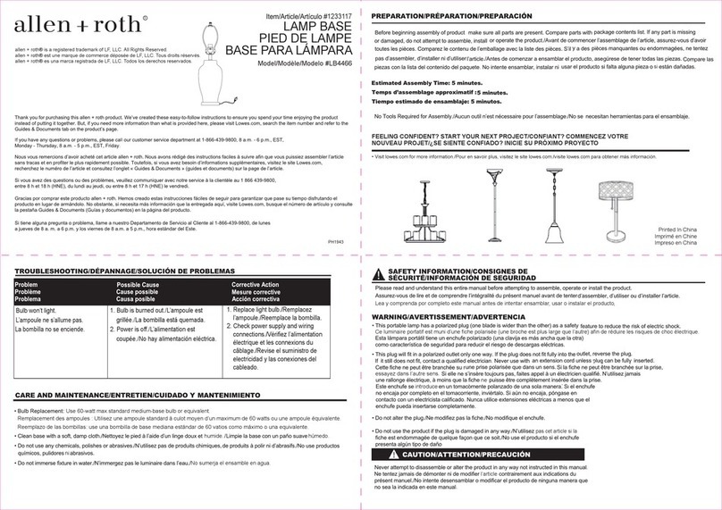 Allen + Roth LB4466 Quick reference guide