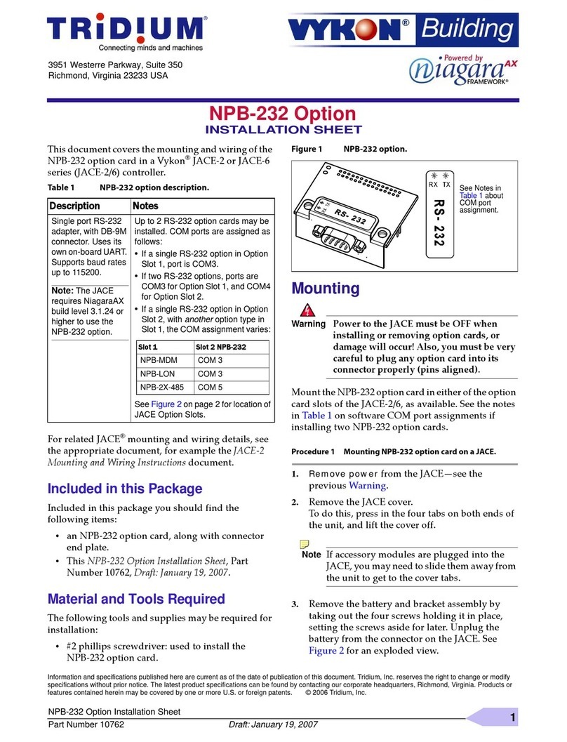Vykon Tridium NPB-232 Installation sheet