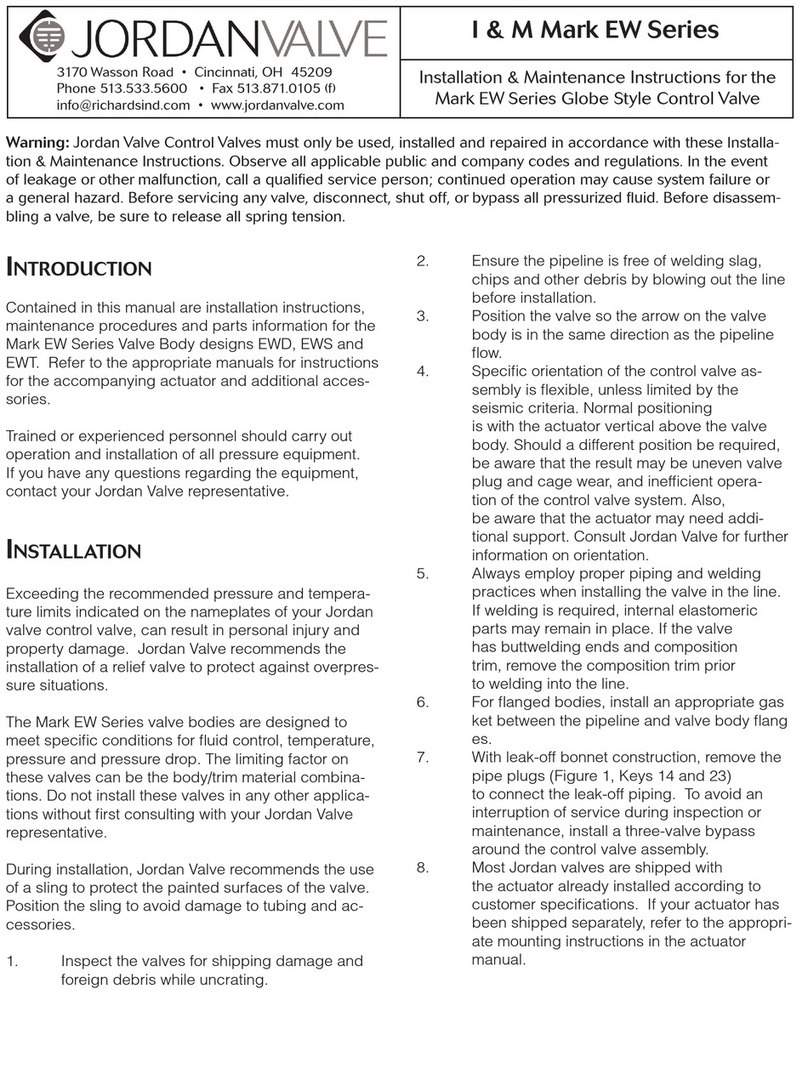 Jordan Valve I & M Mark EW Series Installation and operating instructions