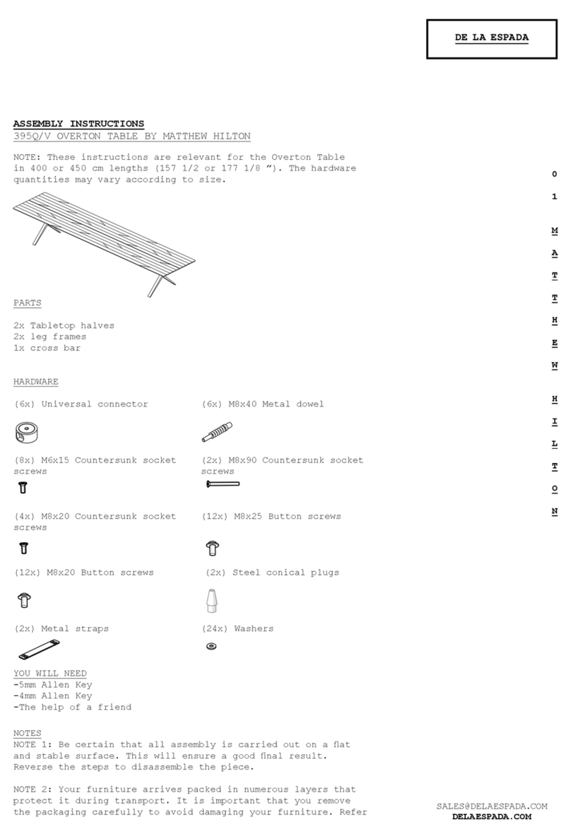 De La Espada 395Q/V OVERTON TABLE User manual