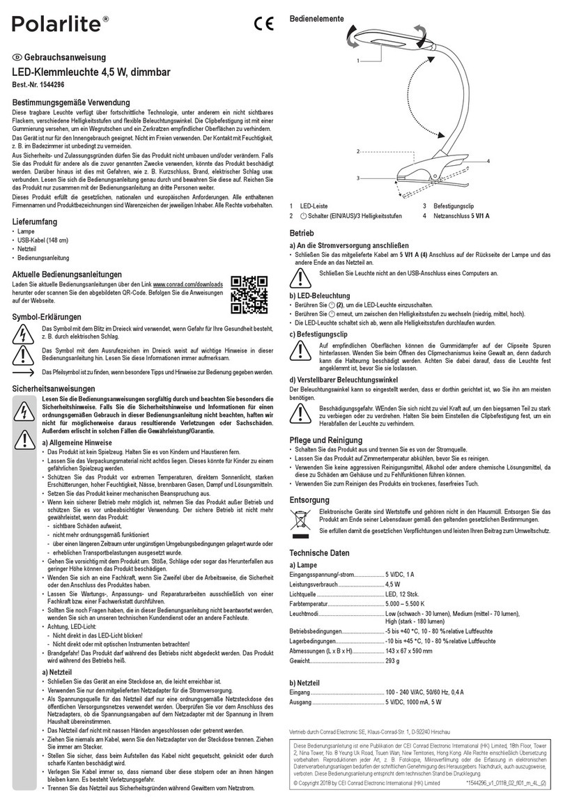 Polarlite 1544296 operating instructions
