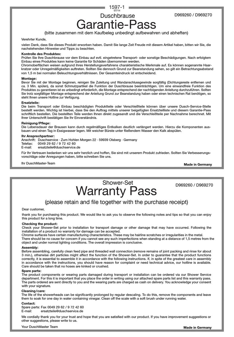 DuschMaster D969260 manual