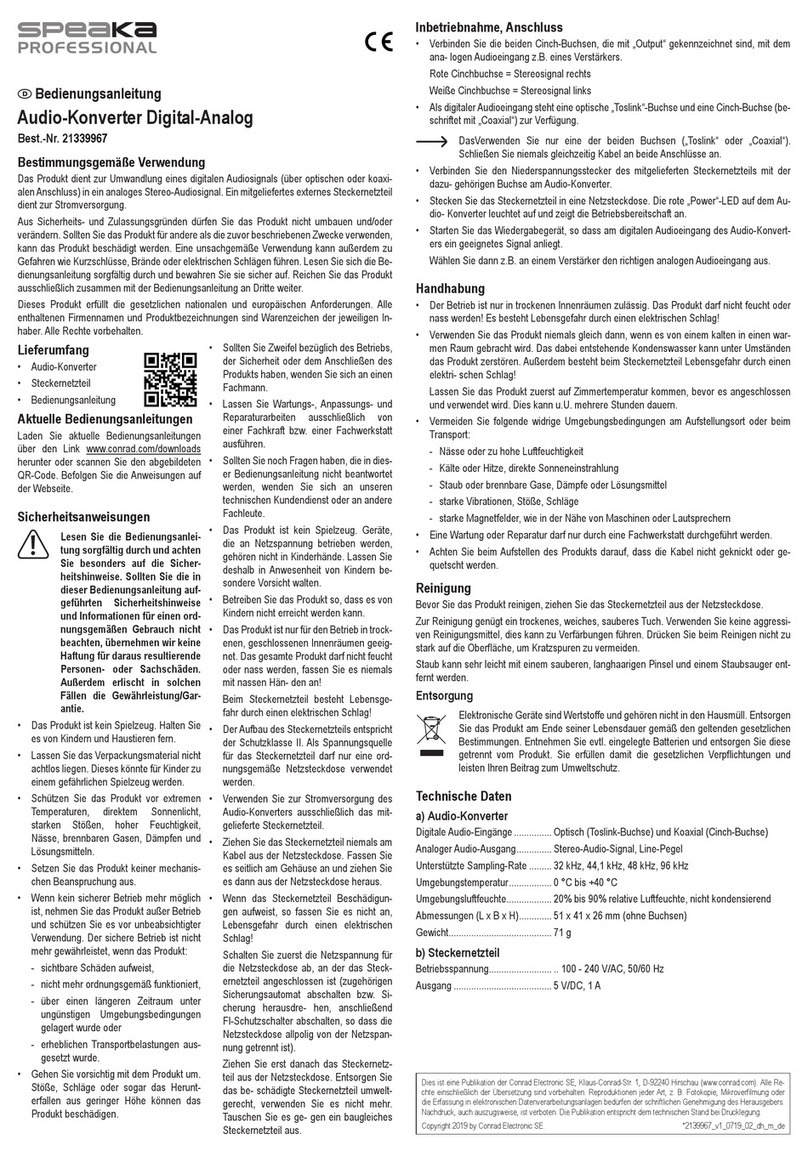 Speaka Professional SP-DAC-TKC operating instructions