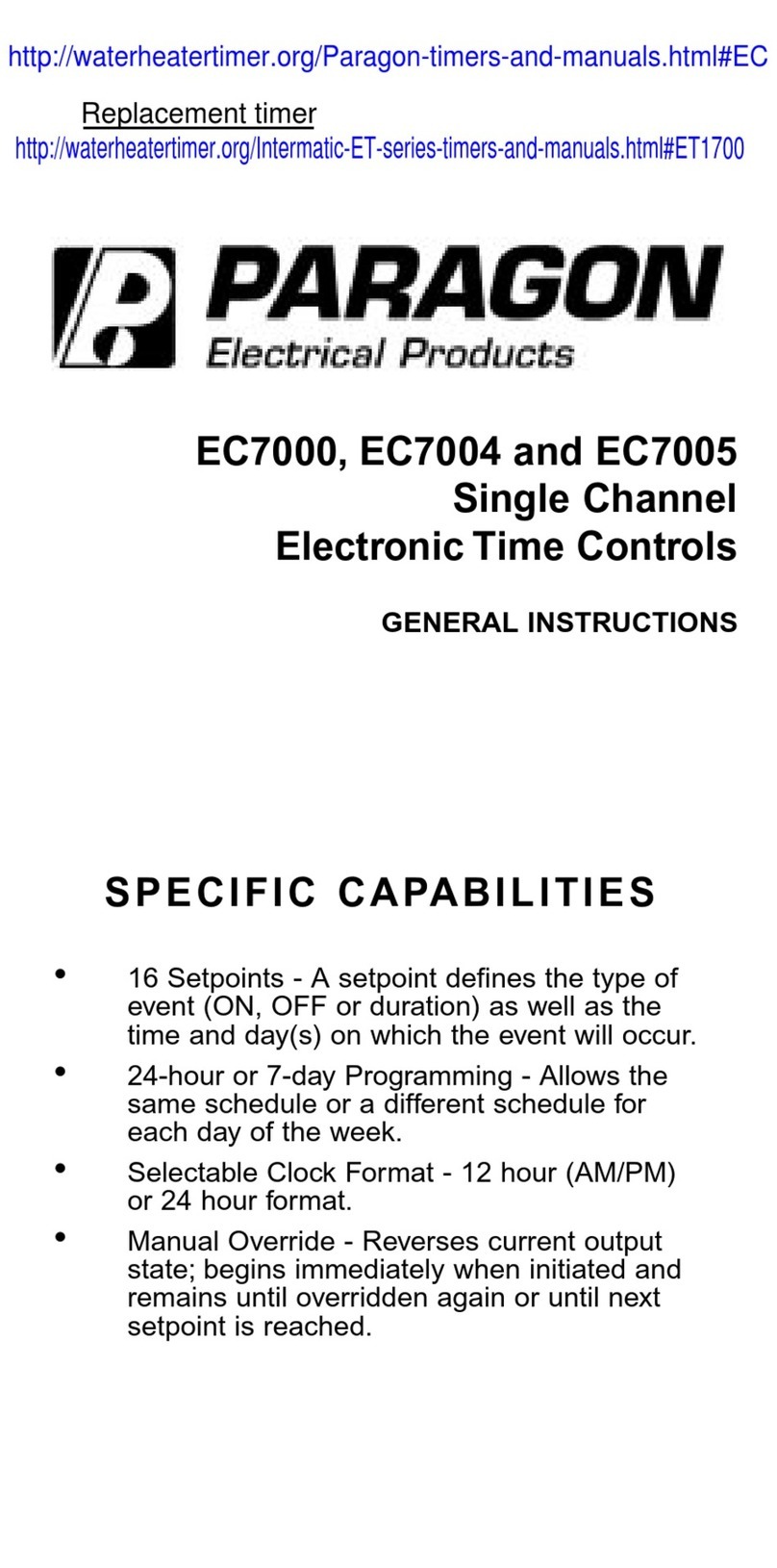 Paragon EC7000 Series Instruction manual