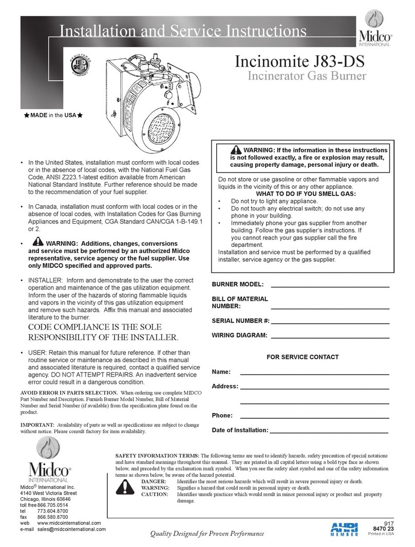 Midco Incinomite J83-DS Installation and service instructions