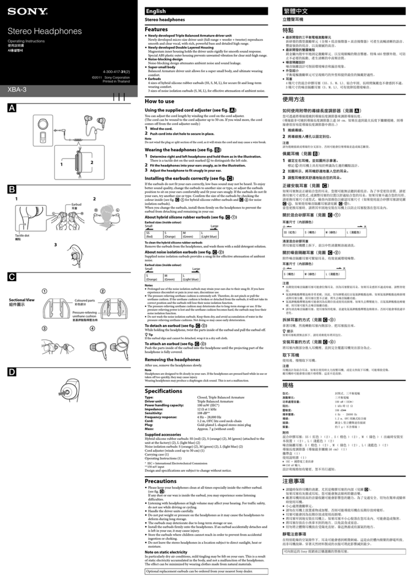 Sony XBA-3 operating instructions