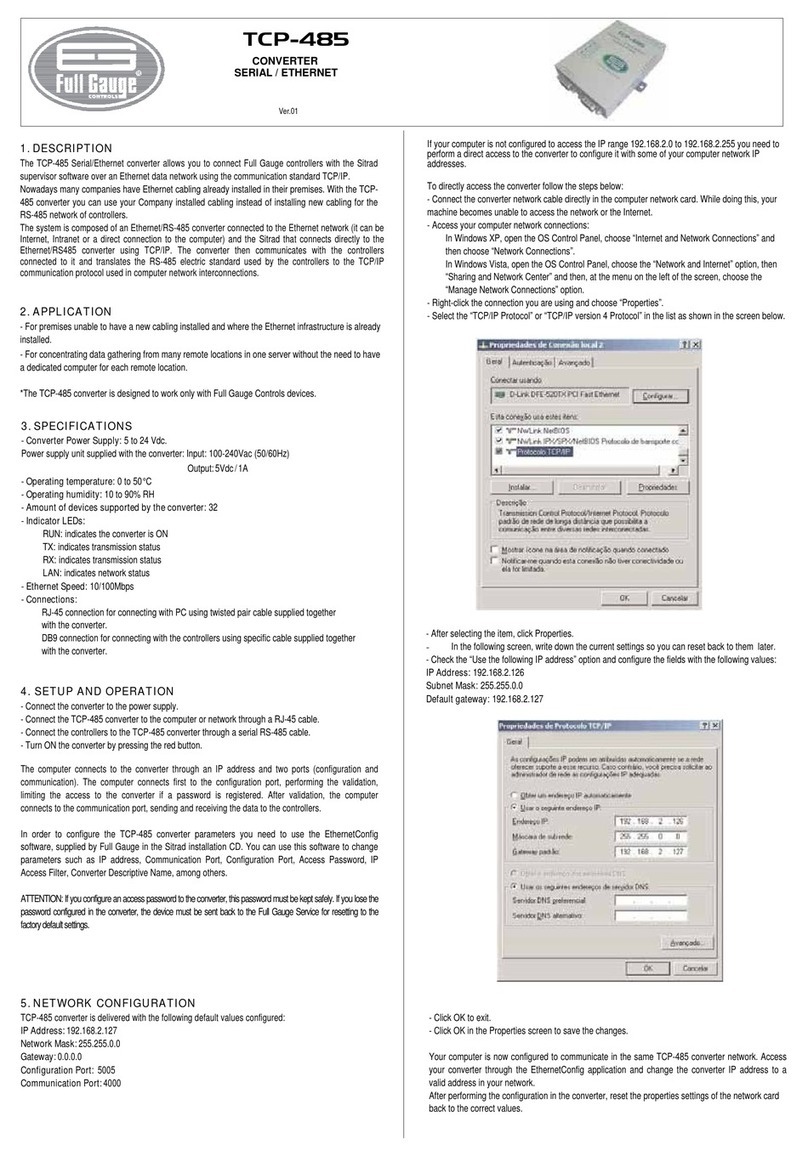 Full Gauge TCP-485 User manual
