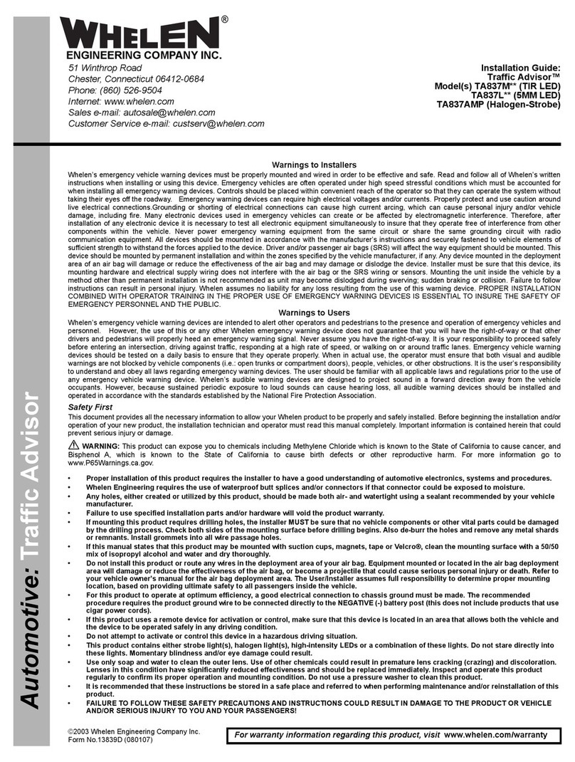 Whelen Engineering Company Traffic Advisor TA837M Series installation guide