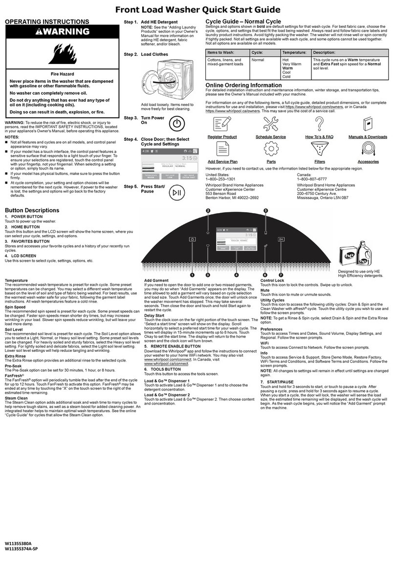 Whirlpool W11355380A quick start guide