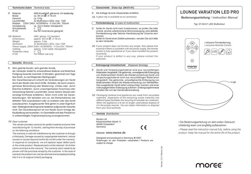 Moree LOUNGE VARIATION LED PRO User manual