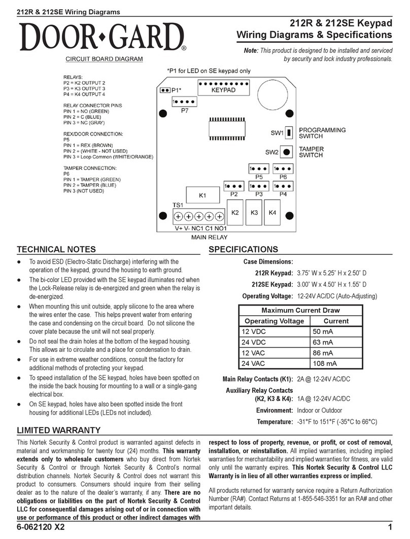 Nortek Security & Control DOOR GARD 212R Quick start guide