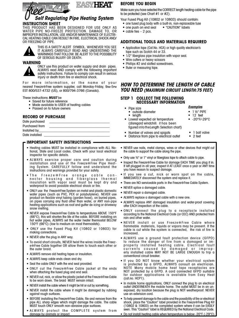 EasyHeat FREEZE FREE instruction sheet