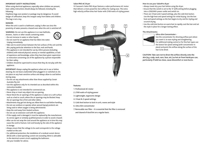 Vidal Sassoon VS259A Instruction booklet