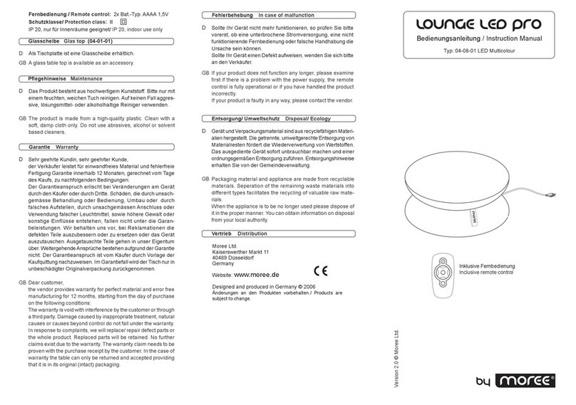 Moree Lounge LED pro instruction manual