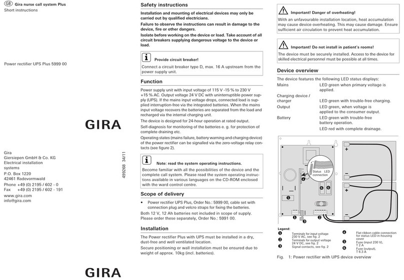 Gira 834 Plus Short instructions