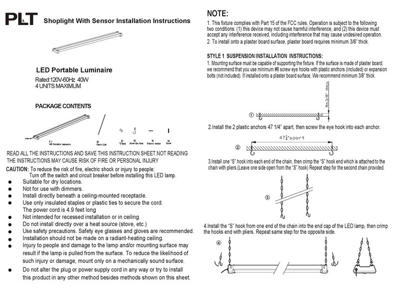 PL&T Shoplight With Sensor installation instructions