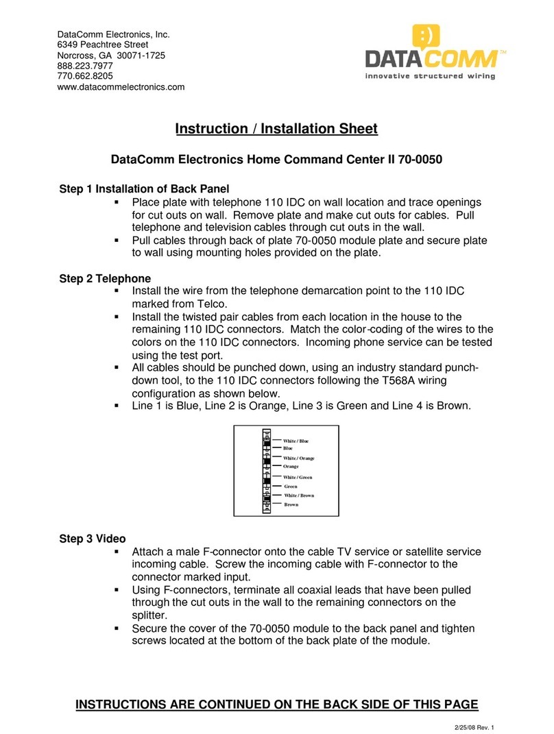 DataComm Electronics Home Command Center II Instruction/installation sheet