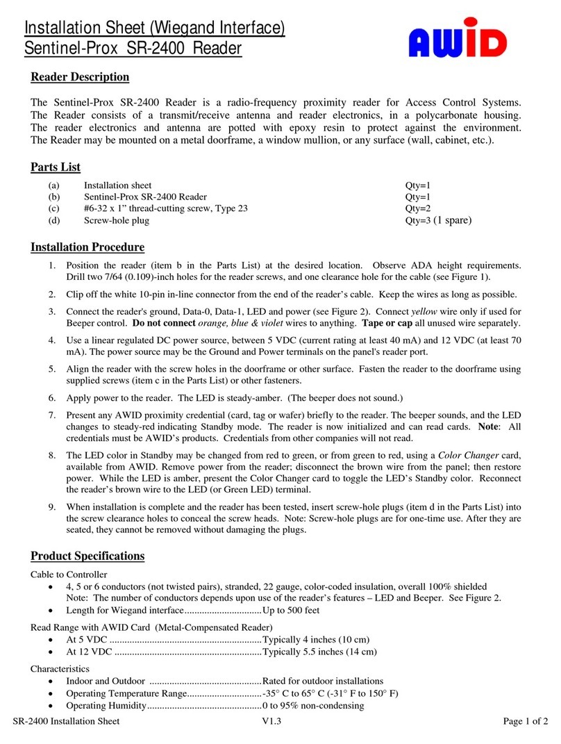 AWID Sentinel-Prox SR-2400 Installation sheet