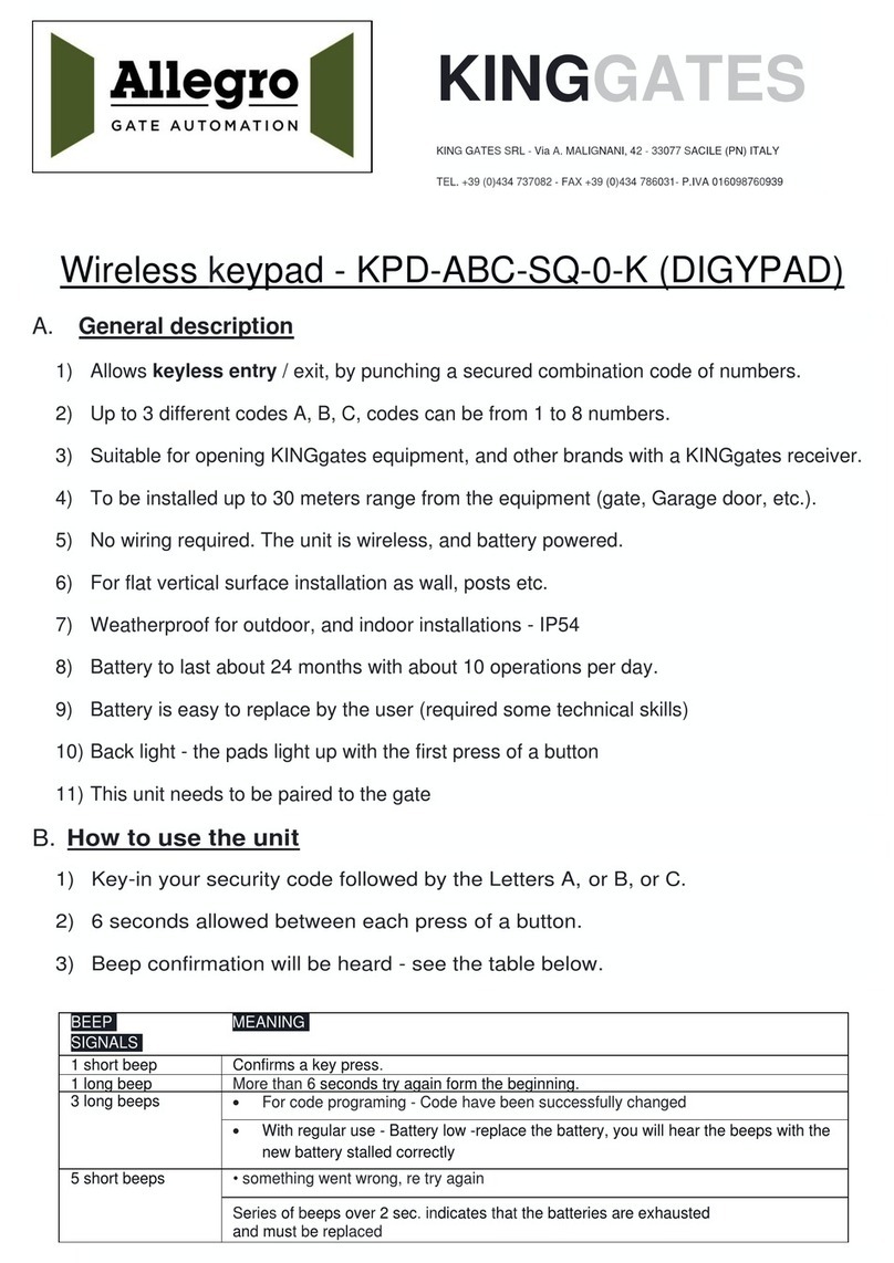 Allegro KINGGATES KPD-ABC-SQ-0-K quick start guide