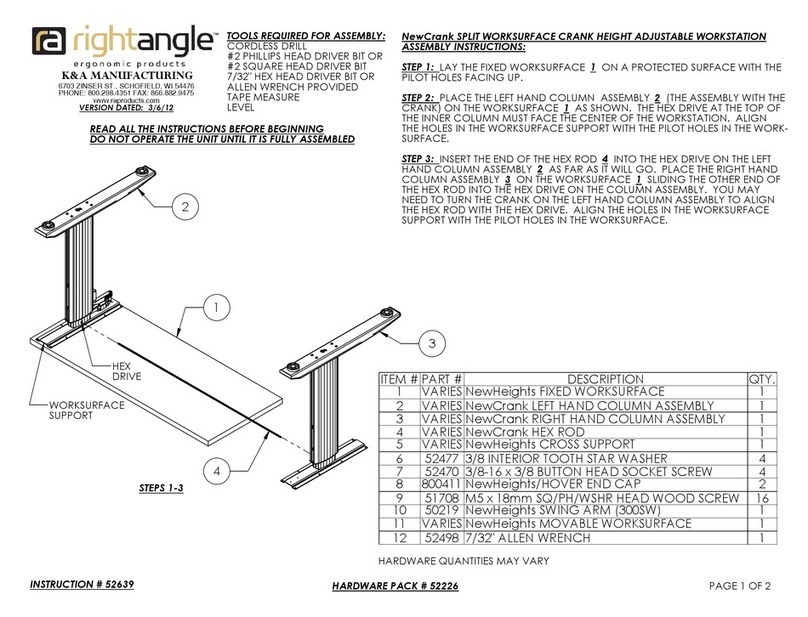 RIGHT ANGLE NewCrank SPLIT WORKSURFACE CRANK HEIGHT ADJUSTABLE... Assembly instructions
