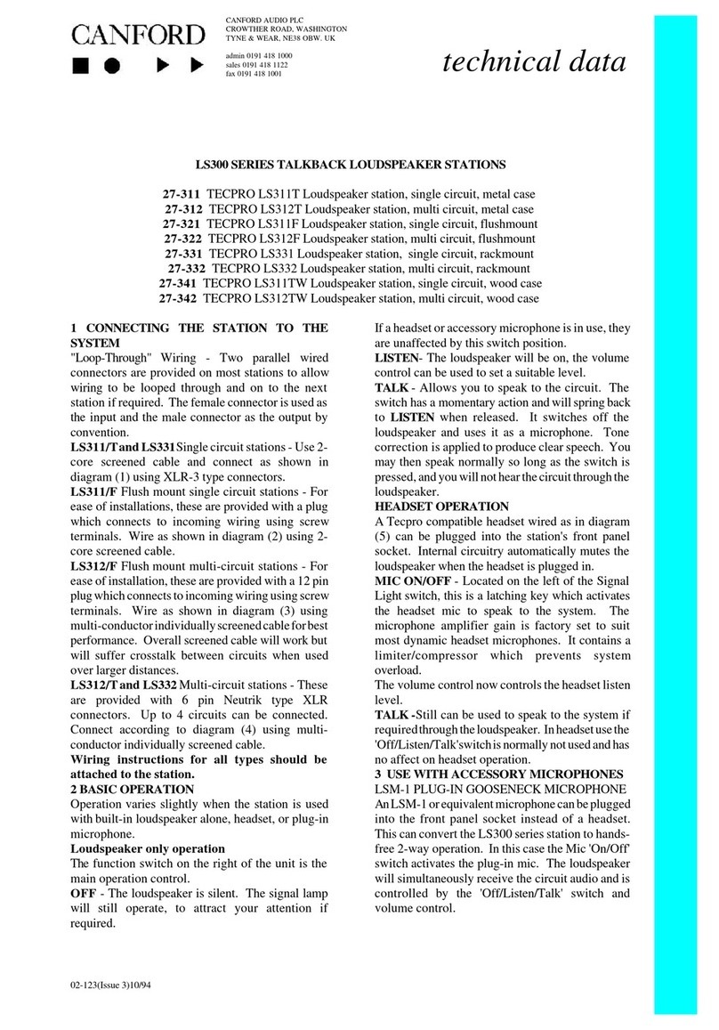 Canford LS300 Series Technical data