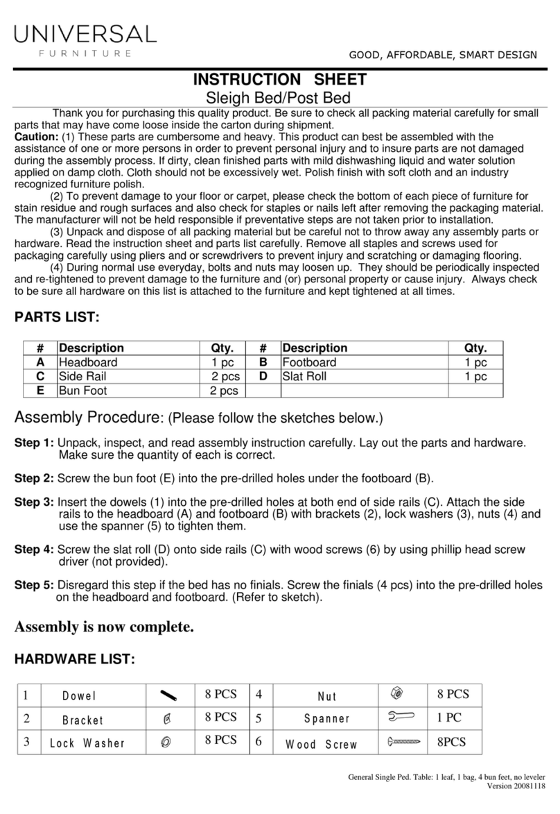 Universal Sleigh Bed instruction sheet