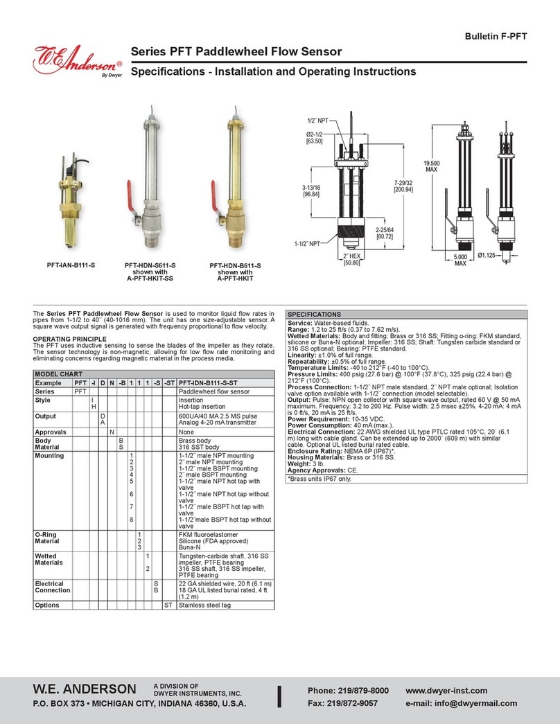 Dwyer Instruments W.E. ANDERSON PFT Series Installation and operating instructions