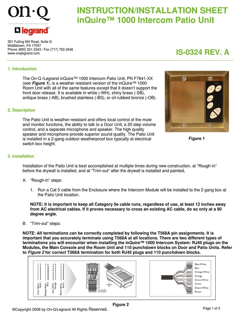 On-Q/Legrand inQuire 1000 Instruction/installation sheet
