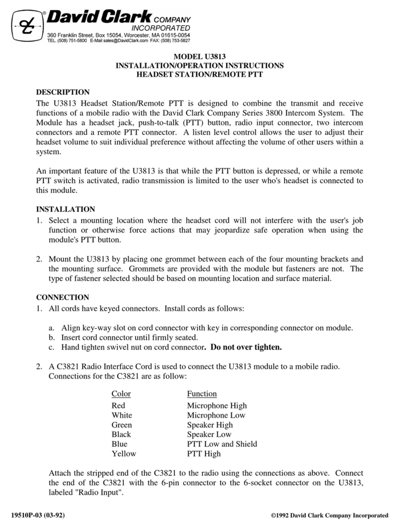 David Clark U3813 Installation & operation instructions