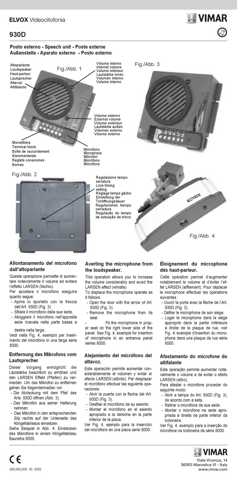 Vimar ELVOX 930D User manual