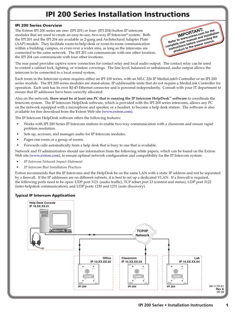 Extron electronics MediaLink IPI 200 Series installation instructions
