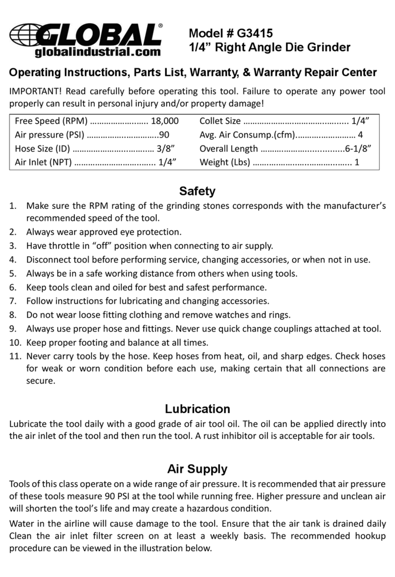 Global Industrial G3415 Operating Instructions, Parts List, Warranty, & Warranty Repair Center