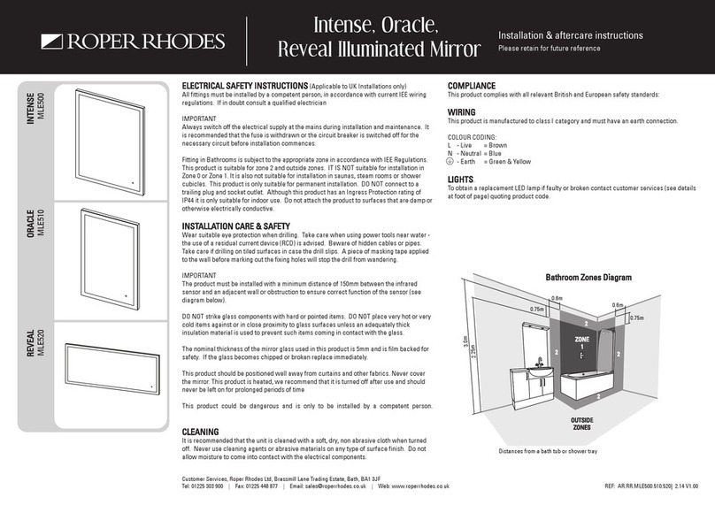Roper Rhodes INTENSE MLE500 Installation & Aftercare Instructions