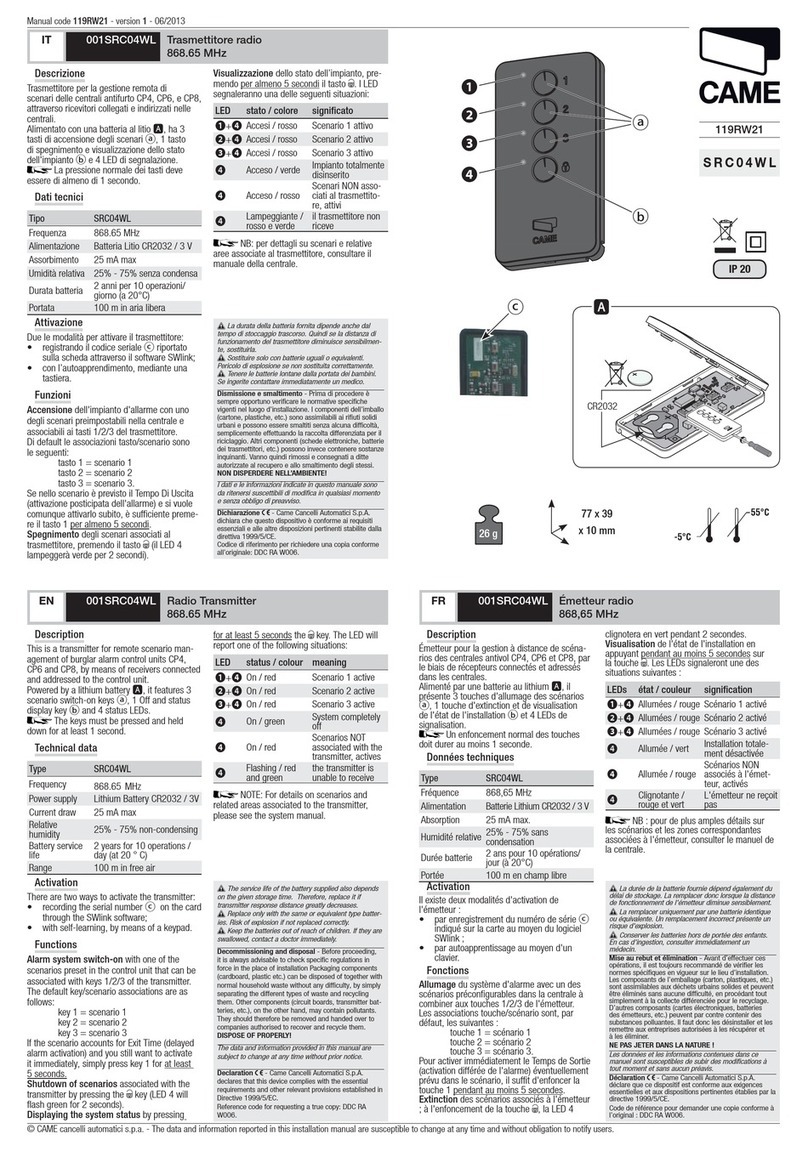 CAME 001SRC04WL manual
