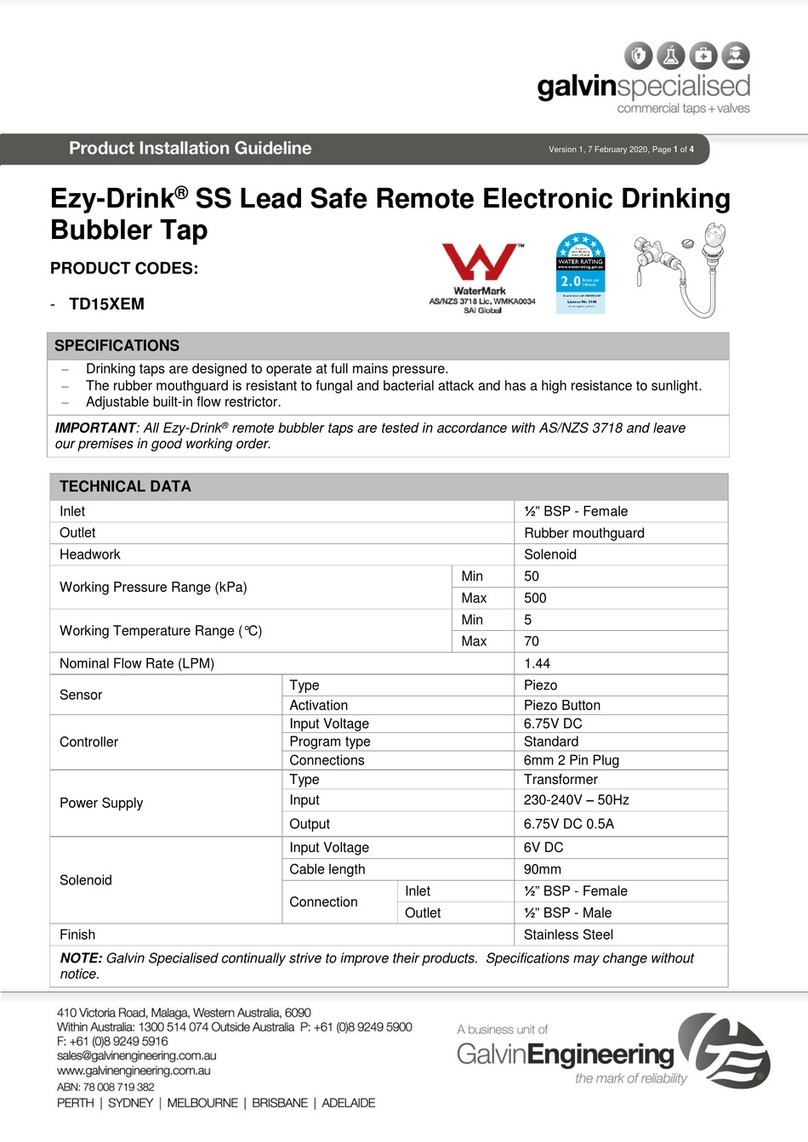Galvin Specialised Ezy-Drink Lead Safe 316 SS TD15XEM Instruction sheet
