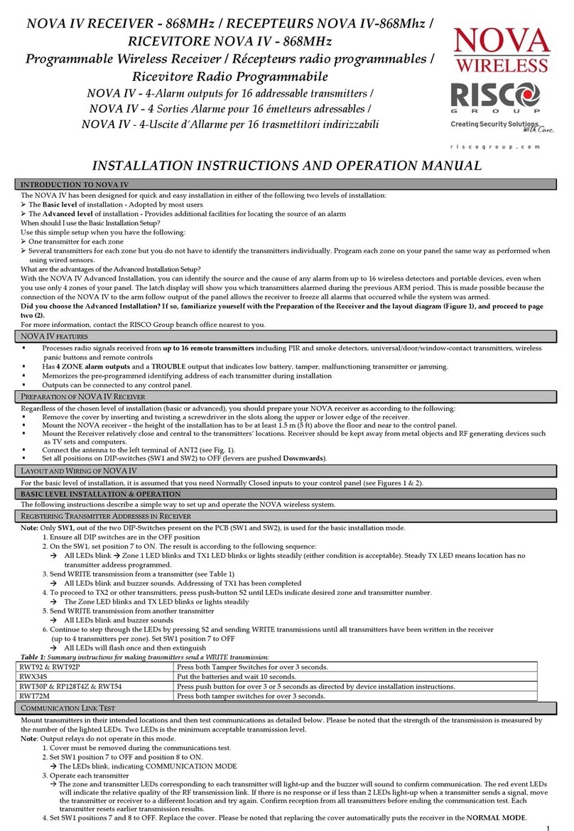 Risco NOVA IV Installation instructions and operation manual
