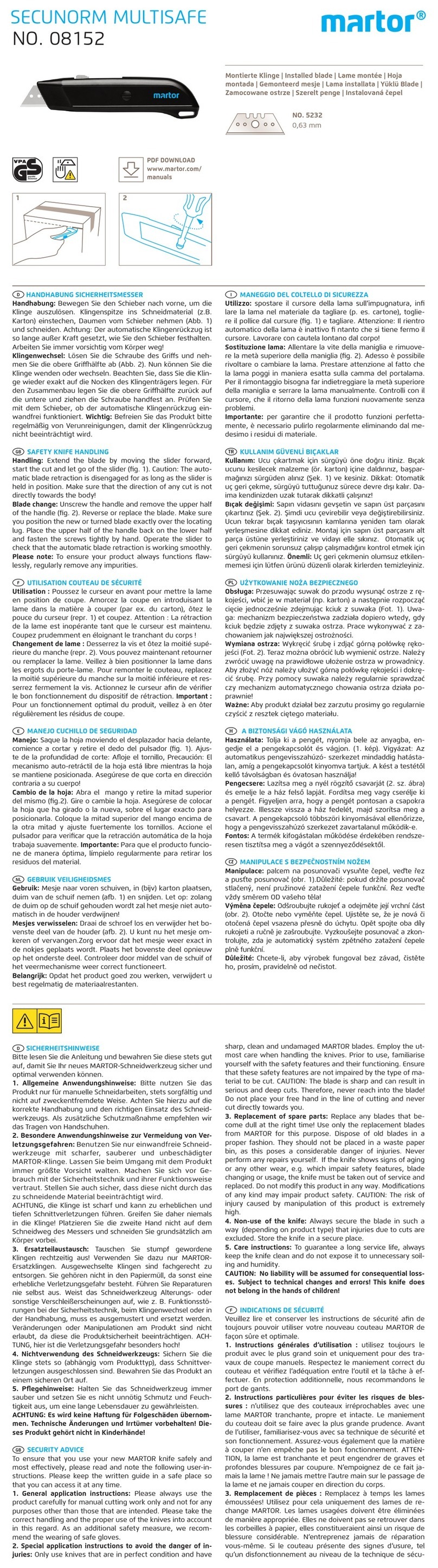 Mator SECUNORM MULTISAFE User manual