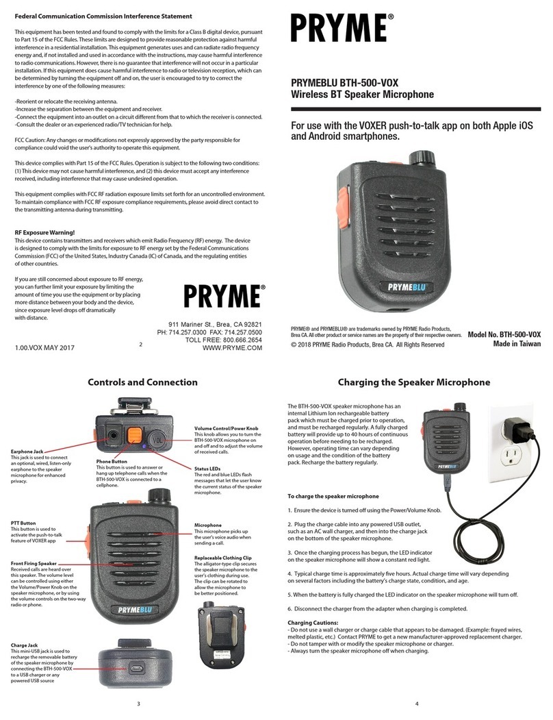 PRYME PRYMEBLU BTH-500-VOX manual