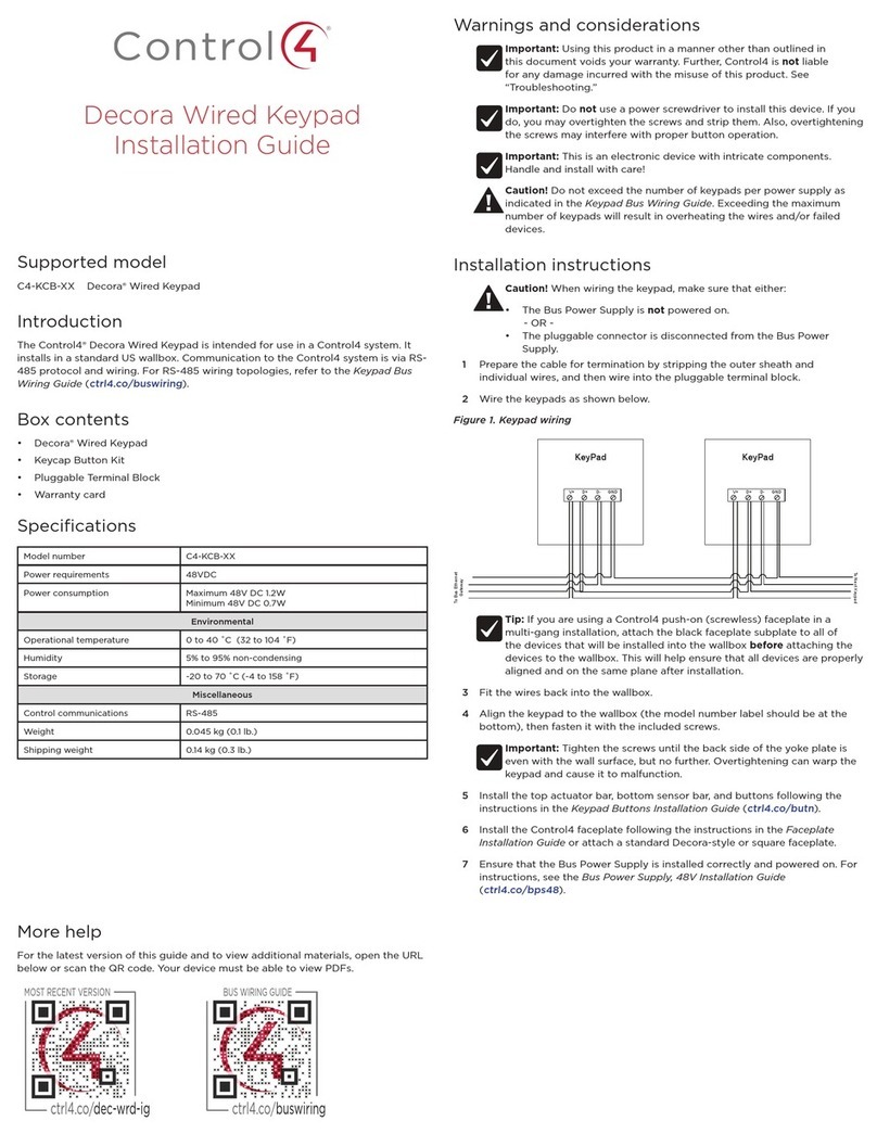 Contro l4 Decora C4-KCB-XX installation guide Contro l4 Decora C4-KCB-XX installation guide