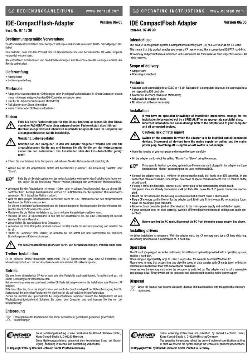 Conrad Electronic CompactFlash operating instructions
