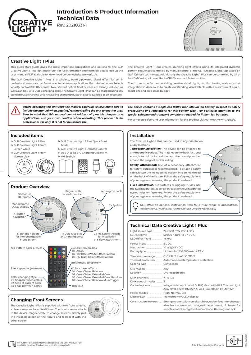 GLP Creative Light 1 Plus Introduction & Product Information, Technical Data GLP Creative Light 1 Plus Introduction & Product Information, Technical Data