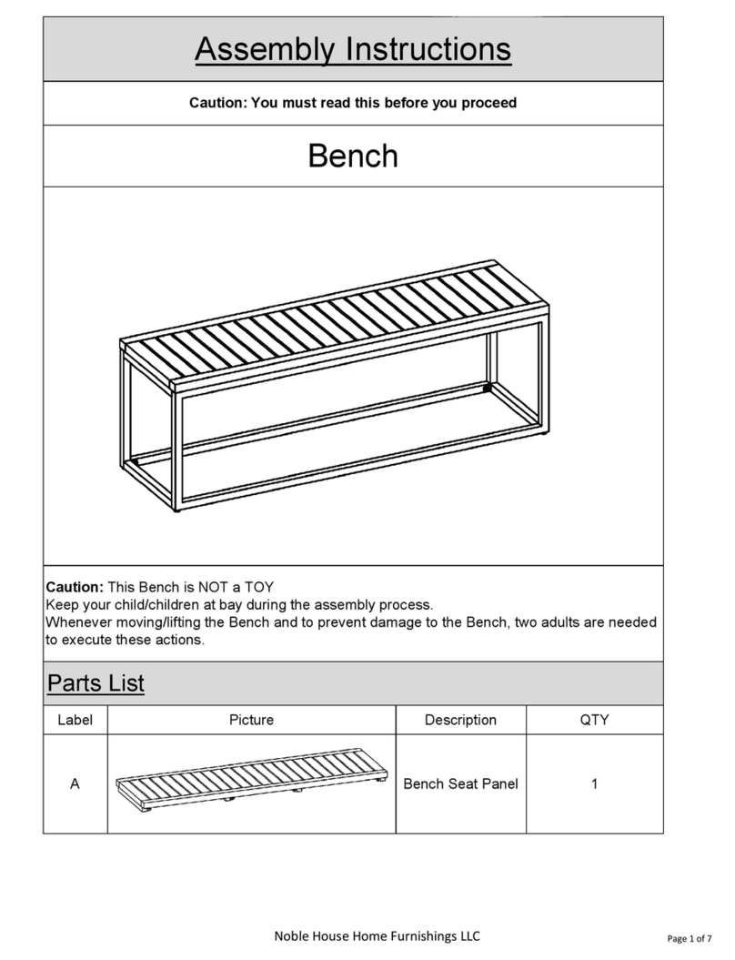 Noble House Home Furnishings Bench Assembly instructions