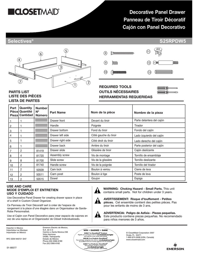 Closet Maid Selectives S25RPDW5 quick start guide