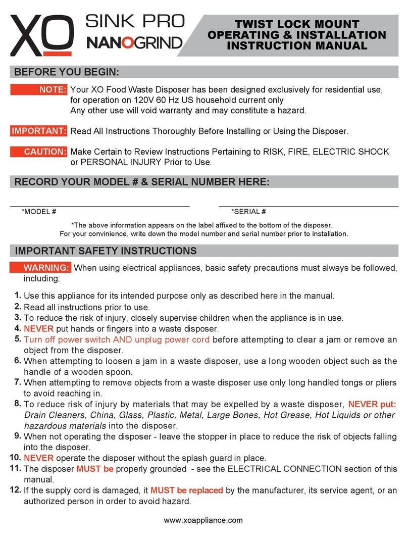 Xo SINK PRO NANOGRIND OPERATING & INSTALLATION INSTRUCTION MANUAL