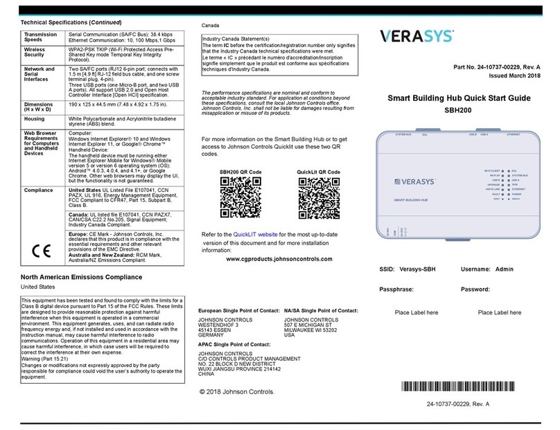 Verasys SBH200 quick start guide