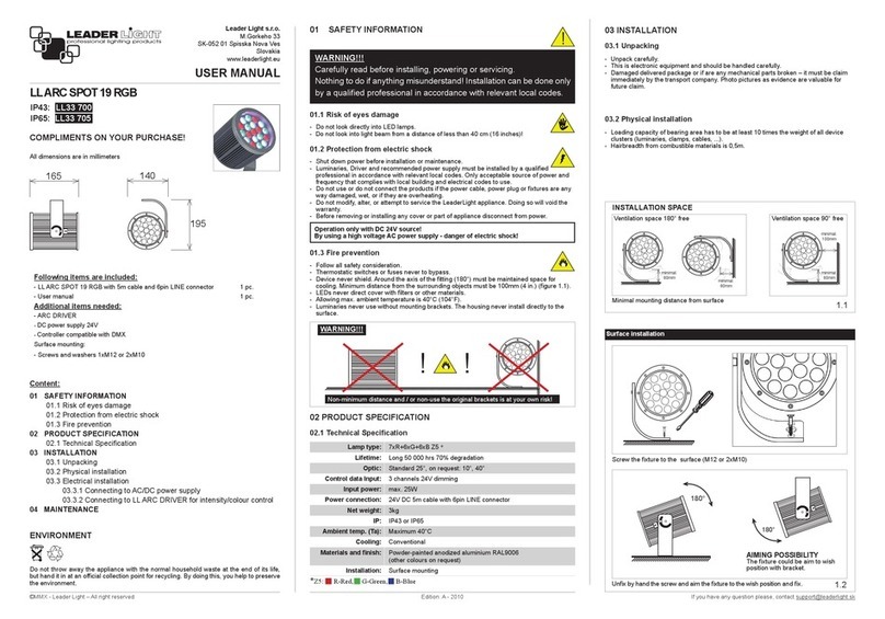 Leader Light LL ARC SPOT 19 RGB user manual Leader Light LL ARC SPOT 19 RGB user manual
