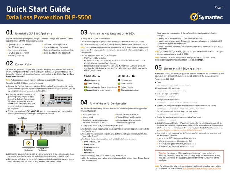 Symantec DLP-S500 quick start guide